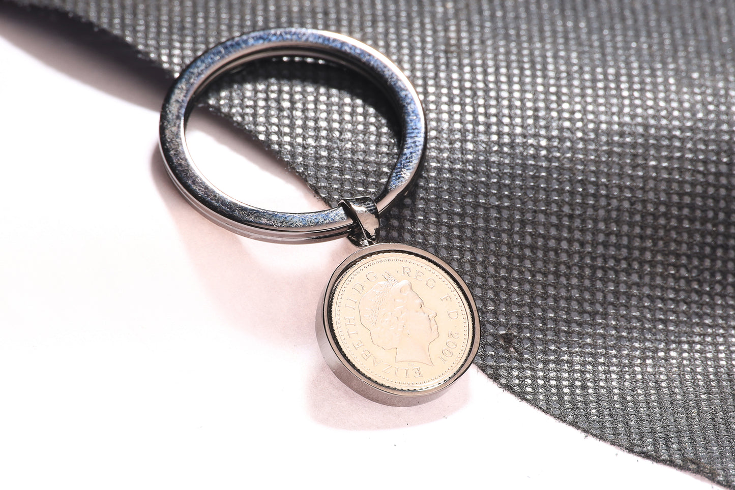 2001 Decimal Five Pence Keyring - 23rd Birthday Gift-Choose Colour and Engraving