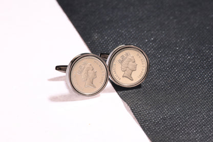 2001 Decimal Five Pence Cufflinks - 23rd Birthday Gift-Choose Colour and Engraving