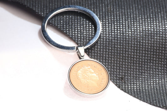 2001 Decimal One Pence Keyring - 23rd Birthday Gift-Choose Colour and Engraving