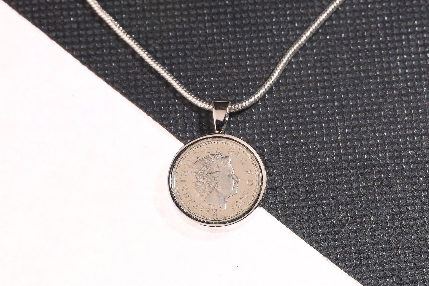 2001 Decimal Five Pence Pendant - 23rd Birthday Gift - Choose Colour and Engraving