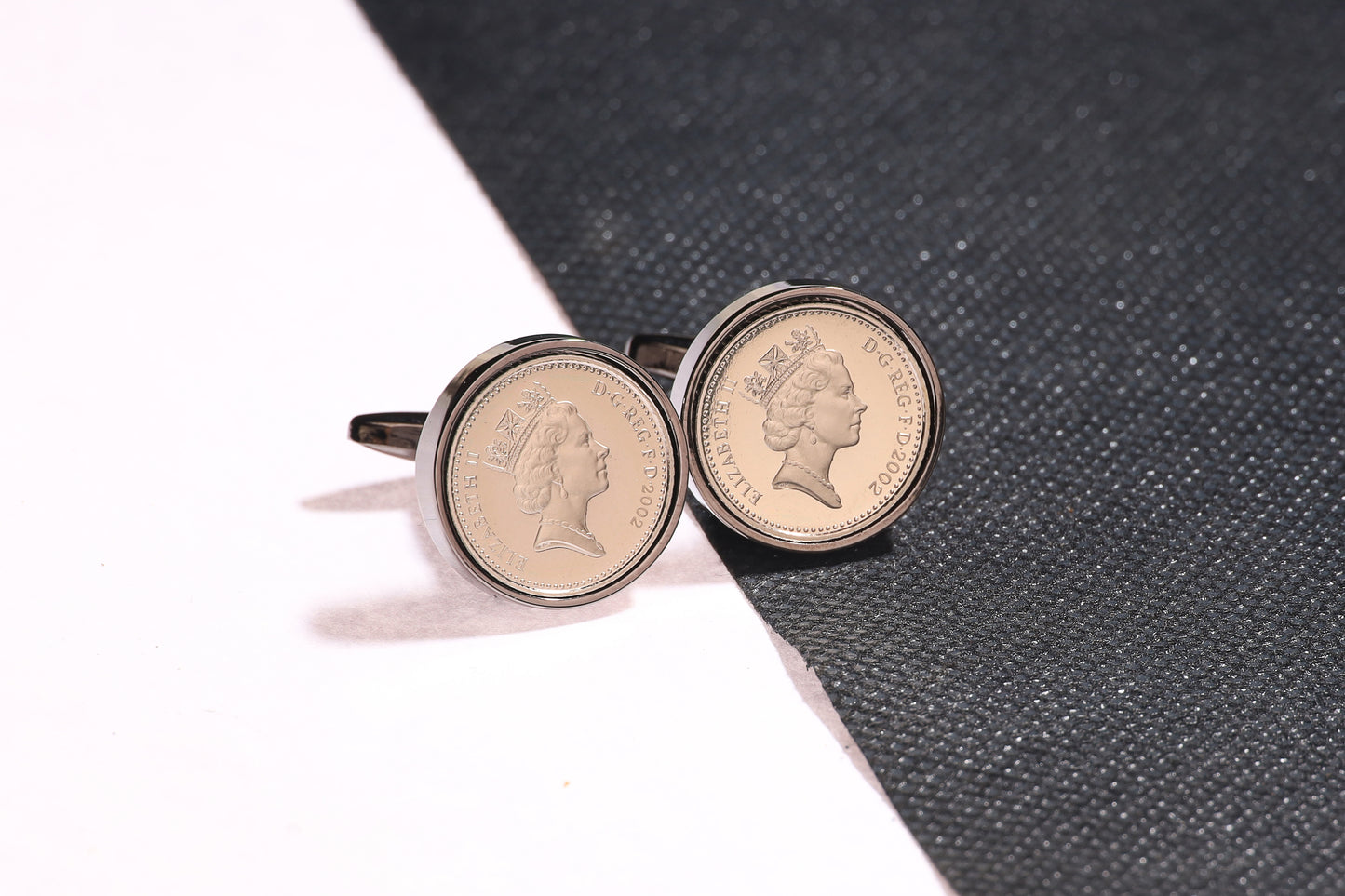 2002 Decimal Five Pence Cufflinks - 22nd Birthday Gift-Choose Colour and Engraving