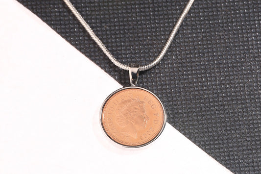 2003 Decimal One Pence Pendant - 21st Birthday Gift - Choose Colour and Engraving