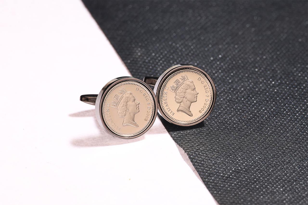 2003 Decimal Five Pence Cufflinks - 21st Birthday Gift-Choose Colour and Engraving