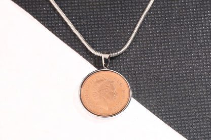 2004 Decimal One Pence Pendant - 20th Birthday Gift - Choose Colour and Engraving