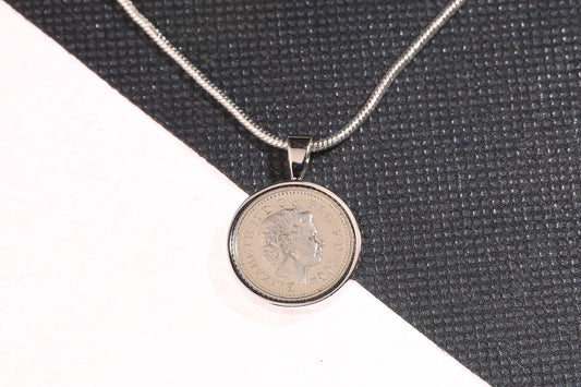 2004 Decimal Five Pence Pendant - 22nd Birthday Gift - Choose Colour and Engraving