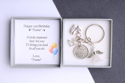 21st Birthday Lucky Sixpence Keyring - For Him