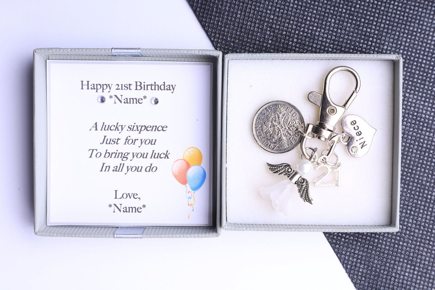 21st Birthday Lucky Sixpence Keyring - For Her