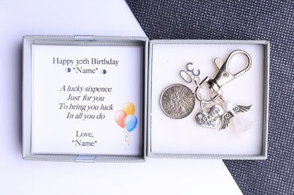 30th Birthday Lucky Sixpence Keyring - For Her