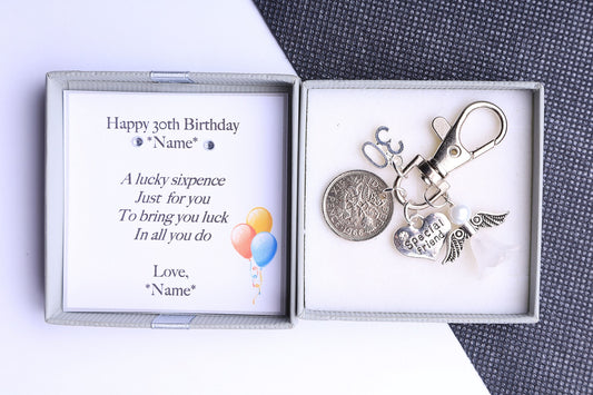 30th Birthday Lucky Sixpence Keyring - For Her