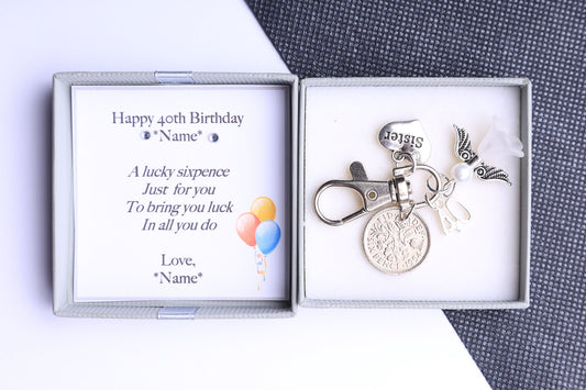 40th Birthday Lucky Sixpence Keyring - For Her