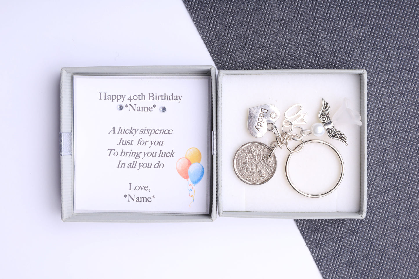 40th Birthday Lucky Sixpence Keyring - For Him