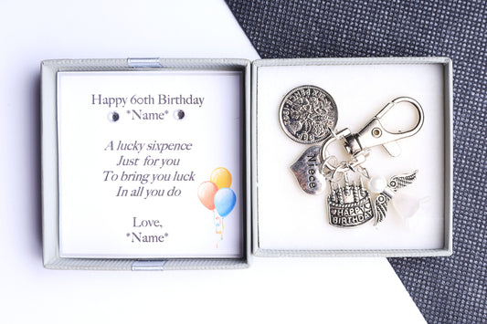 60th Birthday Lucky Sixpence Keyring - For Her