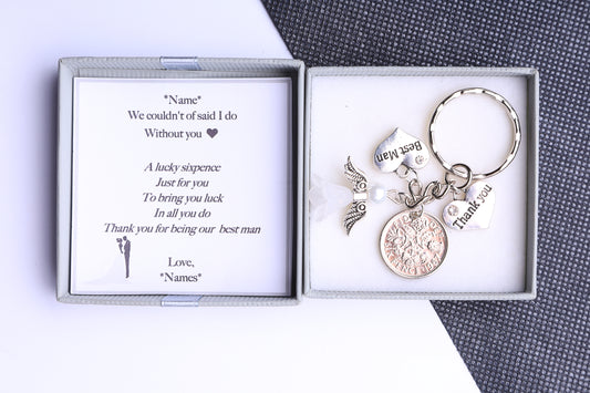 Best Man Lucky Sixpence Keyring  - Wedding Thank You Gift