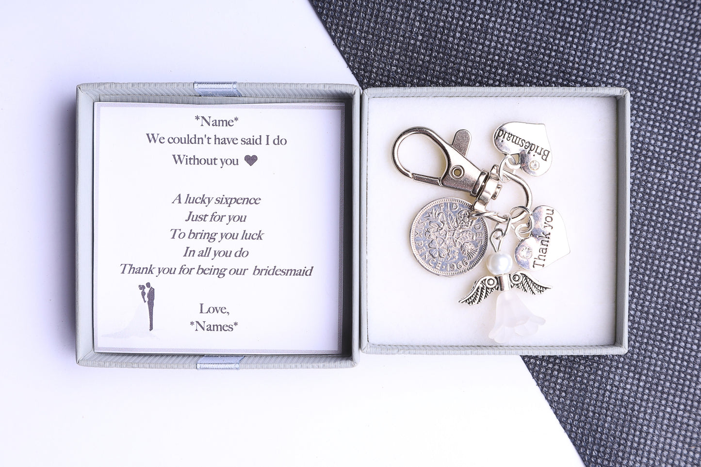 Bridesmaid Lucky Sixpence Keyring  - Wedding Thank You Gift