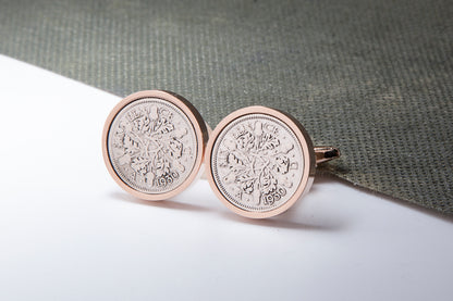 1930 94th Birthday Lucky Sixpence Cufflinks-Choose Colour and Orientation