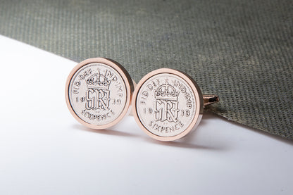 1939 75th Birthday Lucky Sixpence Cufflinks-Choose Colour and Orientation