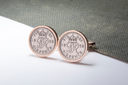 1950 64th Birthday Lucky Sixpence Cufflinks-Choose Colour and Orientation