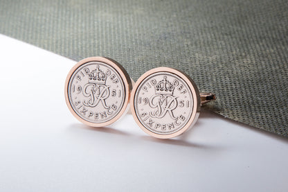 1951 63rd Birthday Lucky Sixpence Cufflinks-Choose Colour and Orientation