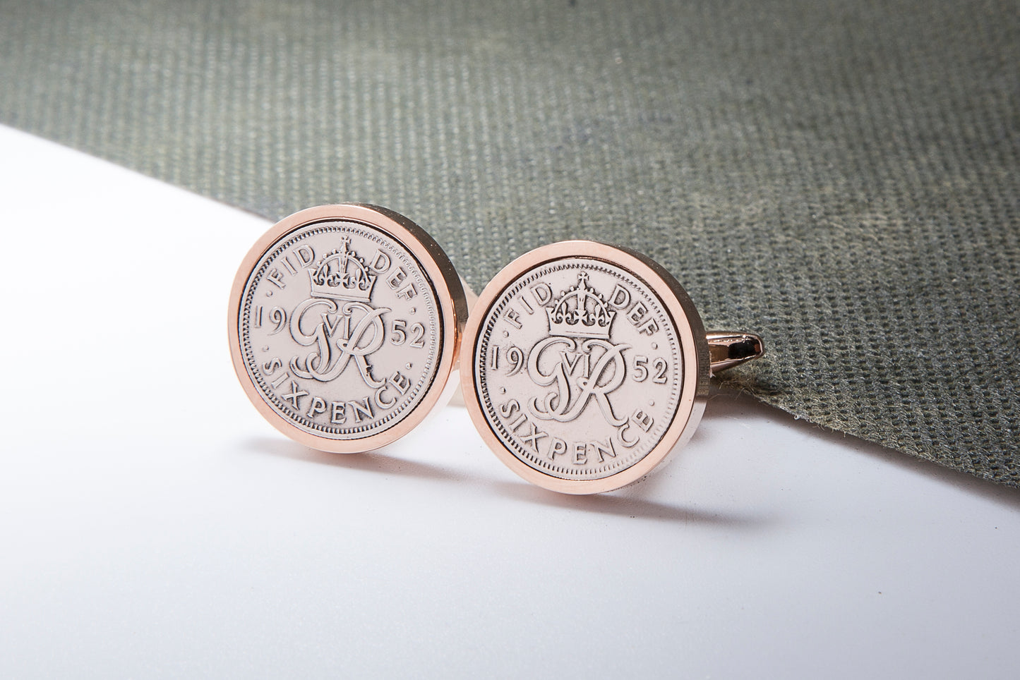 1952 62nd Birthday Lucky Sixpence Cufflinks-Choose Colour and Orientation