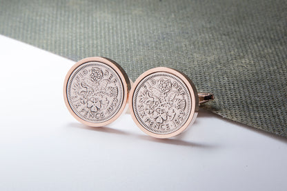 1953 61st Birthday Lucky Sixpence Cufflinks-Choose Colour and Orientation