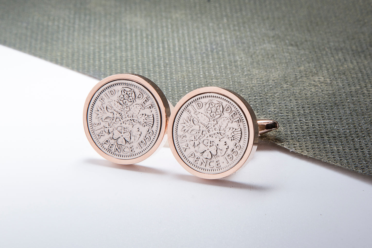 1955 60th Birthday Lucky Sixpence Cufflinks-Choose Colour and Orientation