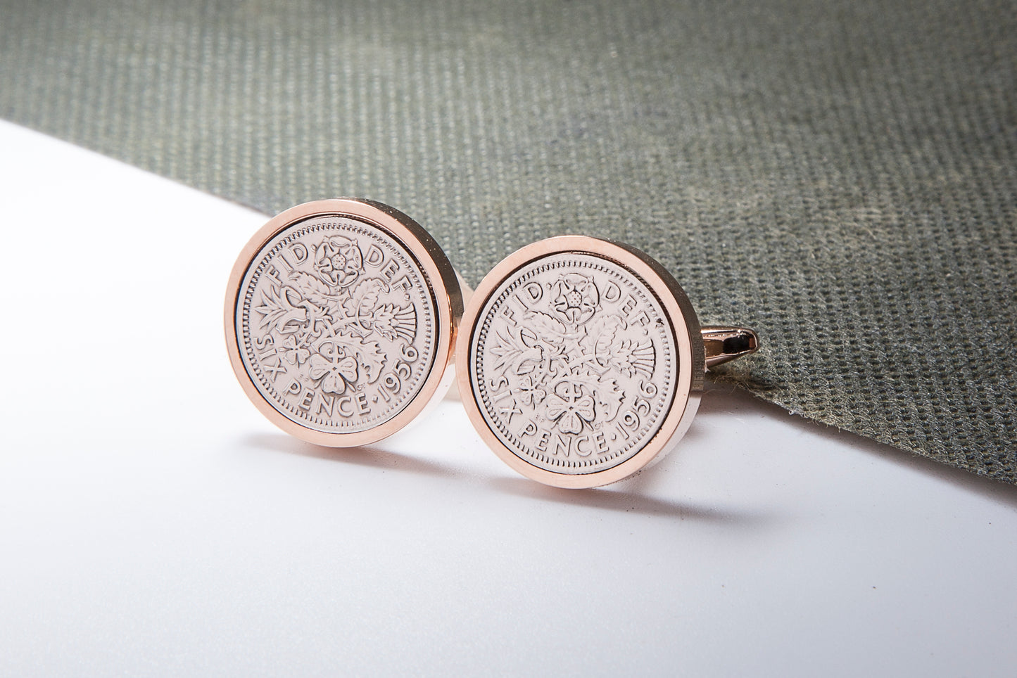 1956 58th Birthday Lucky Sixpence Cufflinks-Choose Colour and Orientation