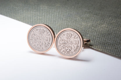 1958 64th Birthday Lucky Sixpence Cufflinks-Choose Colour and Orientation