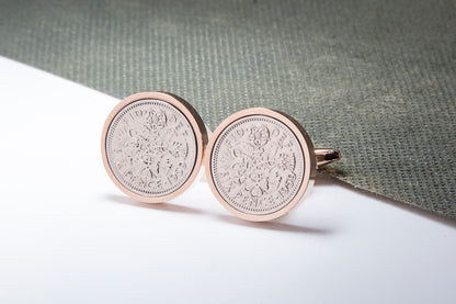 1959 65th Birthday Lucky Sixpence Cufflinks-Choose Colour and Orientation