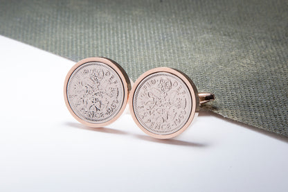 1960 64th Birthday Lucky Sixpence Cufflinks-Choose Colour and Orientation