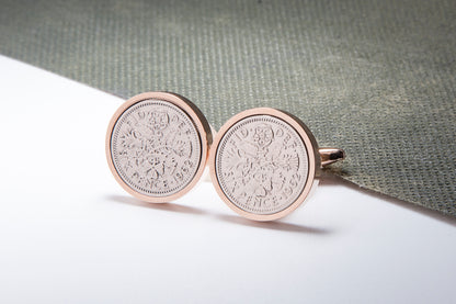 1962 62nd Birthday Lucky Sixpence Cufflinks-Choose Colour and Orientation