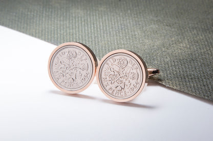 1964 60th Birthday Lucky Sixpence Cufflinks-Choose Colour and Orientation