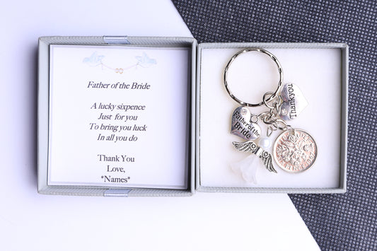 Father Of The Bride Lucky Sixpence Keyring-Wedding Favour-Thank You Gift