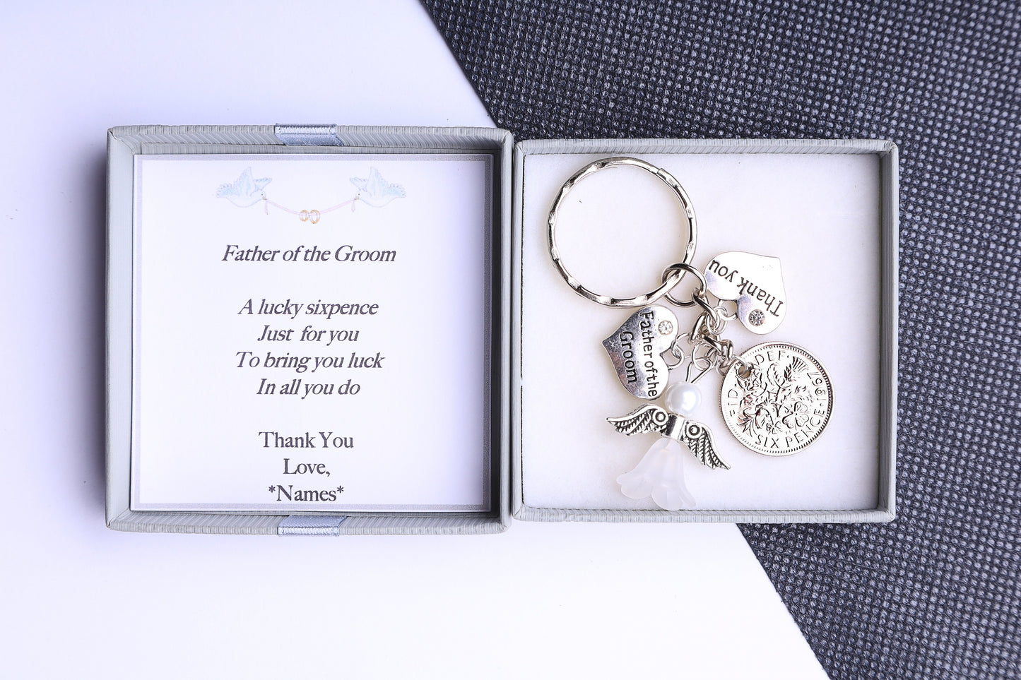 Father Of The Groom Lucky Sixpence Keyring-Wedding Favour-Thank You Gift