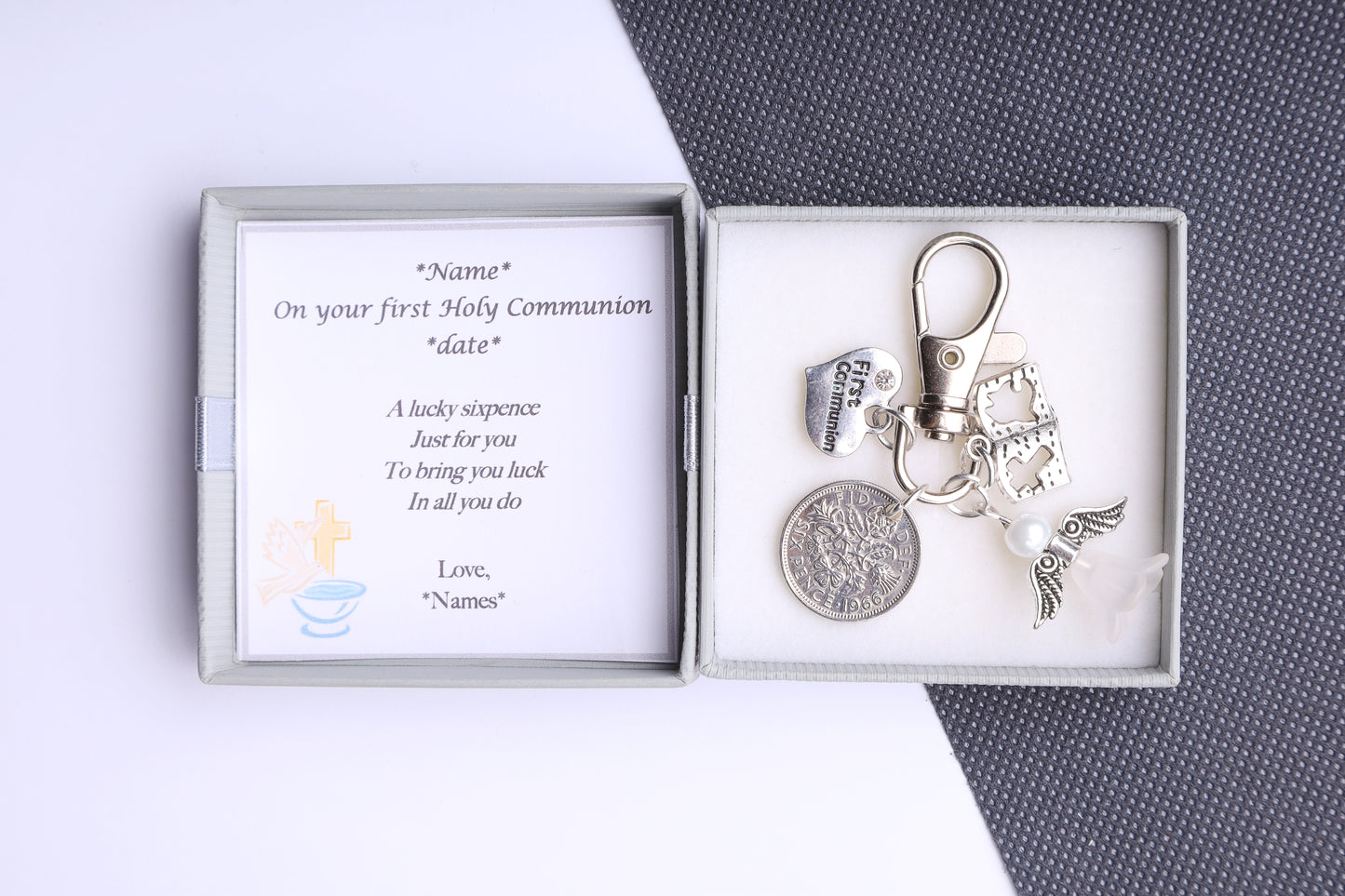 Holy Communion Lucky Sixpence Keyring  -  Thank You Gift