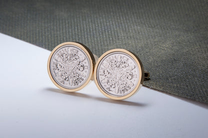 1933 91st Birthday Lucky Sixpence Cufflinks-Choose Colour and Orientation