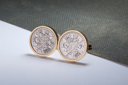 1936 79th Birthday Lucky Sixpence Cufflinks-Choose Colour and Orientation