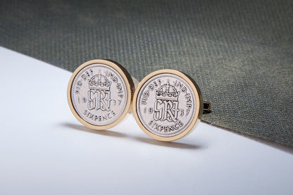 1937 77th Birthday Lucky Sixpence Cufflinks-Choose Colour and Orientation