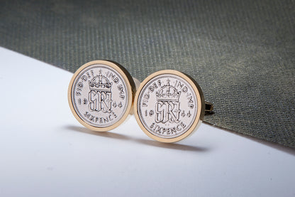 1944 70th Birthday Lucky Sixpence Cufflinks-Choose Colour and Orientation