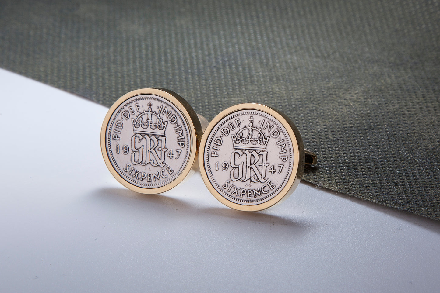 1947 67th Birthday Lucky Sixpence Cufflinks-Choose Colour and Orientation