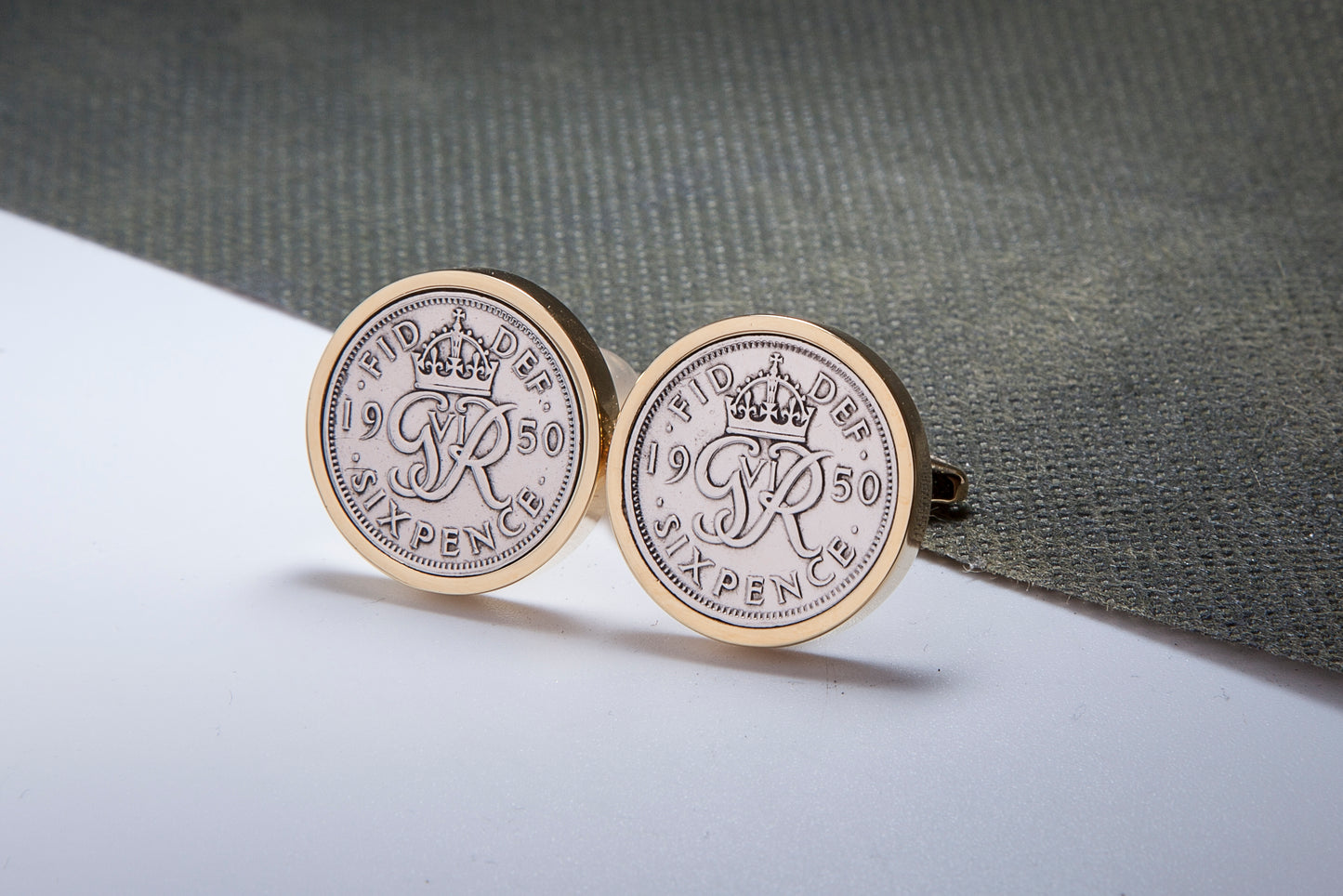 1950 64th Birthday Lucky Sixpence Cufflinks-Choose Colour and Orientation