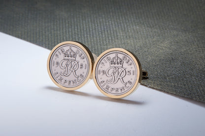 1951 63rd Birthday Lucky Sixpence Cufflinks-Choose Colour and Orientation