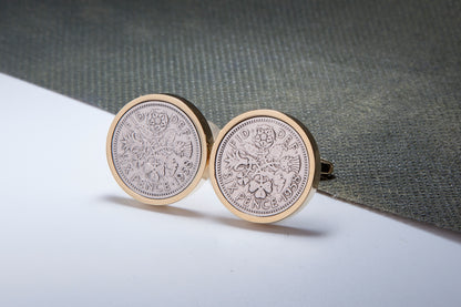 1958 64th Birthday Lucky Sixpence Cufflinks-Choose Colour and Orientation