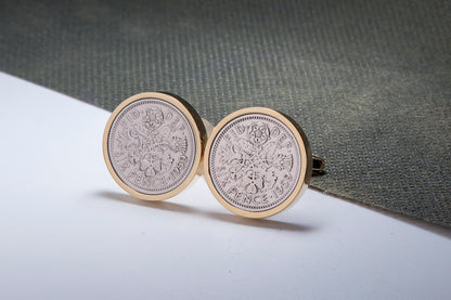 1959 65th Birthday Lucky Sixpence Cufflinks-Choose Colour and Orientation