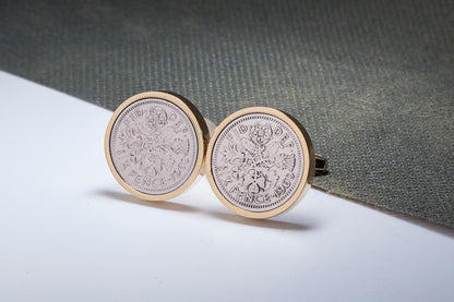 1960 64th Birthday Lucky Sixpence Cufflinks-Choose Colour and Orientation