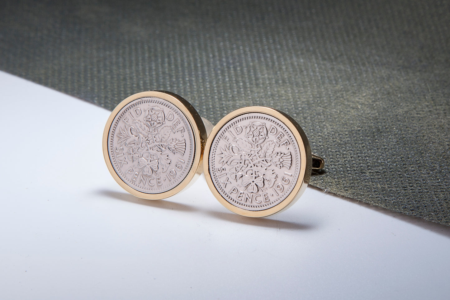 1961 63rd Birthday Lucky Sixpence Cufflinks-Choose Colour and Orientation