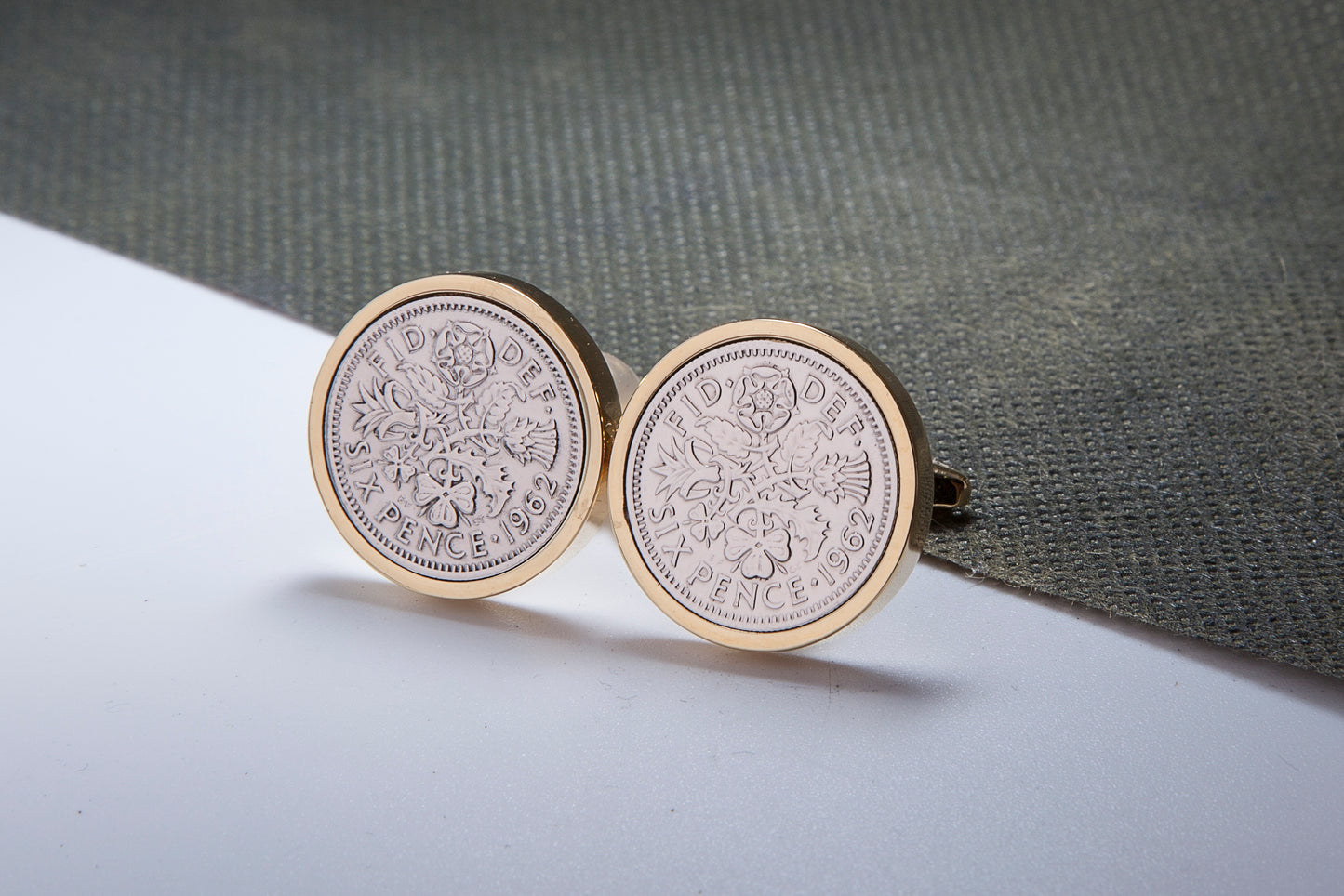 1962 62nd Birthday Lucky Sixpence Cufflinks-Choose Colour and Orientation