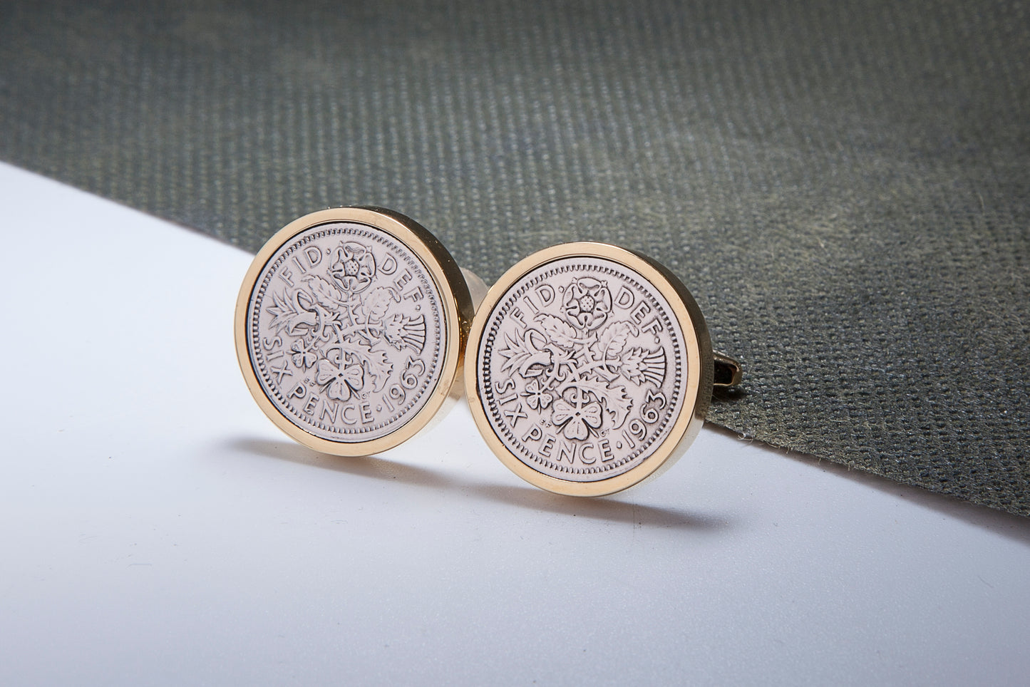 1963 61st Birthday Lucky Sixpence Cufflinks-Choose Colour and Orientation