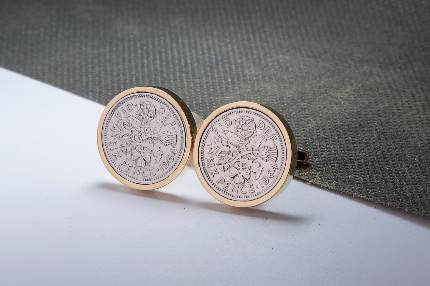 1964 60th Birthday Lucky Sixpence Cufflinks-Choose Colour and Orientation