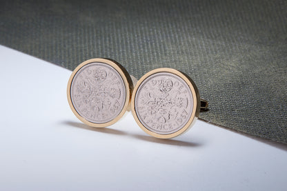 1967 57th Birthday Lucky Sixpence Cufflinks-Choose Colour and Orientation