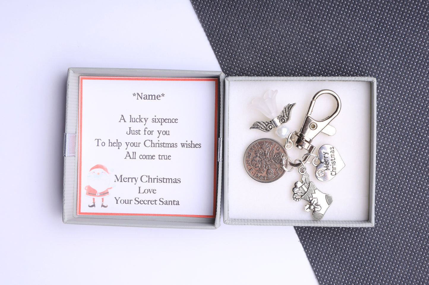 Secret Santa  Christmas Lucky Sixpence Keyring